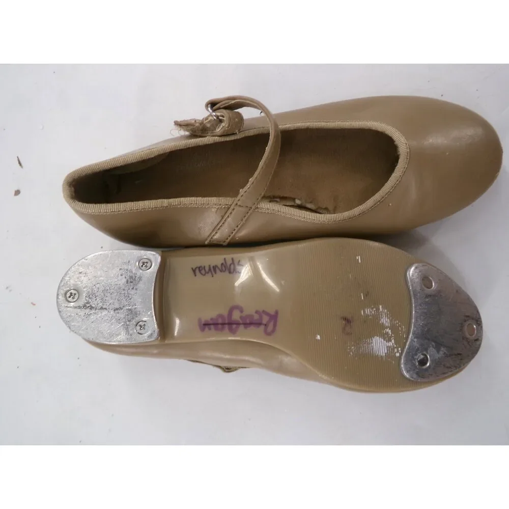 Pre-Owned Dance Tan Tap Shoes ABT Youth 13 Mary Jane Patent Leather Loop Strap